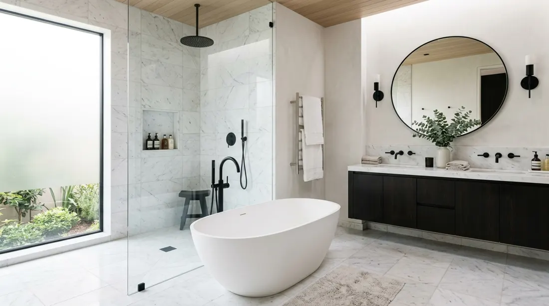 Finished bathroom fixture installation